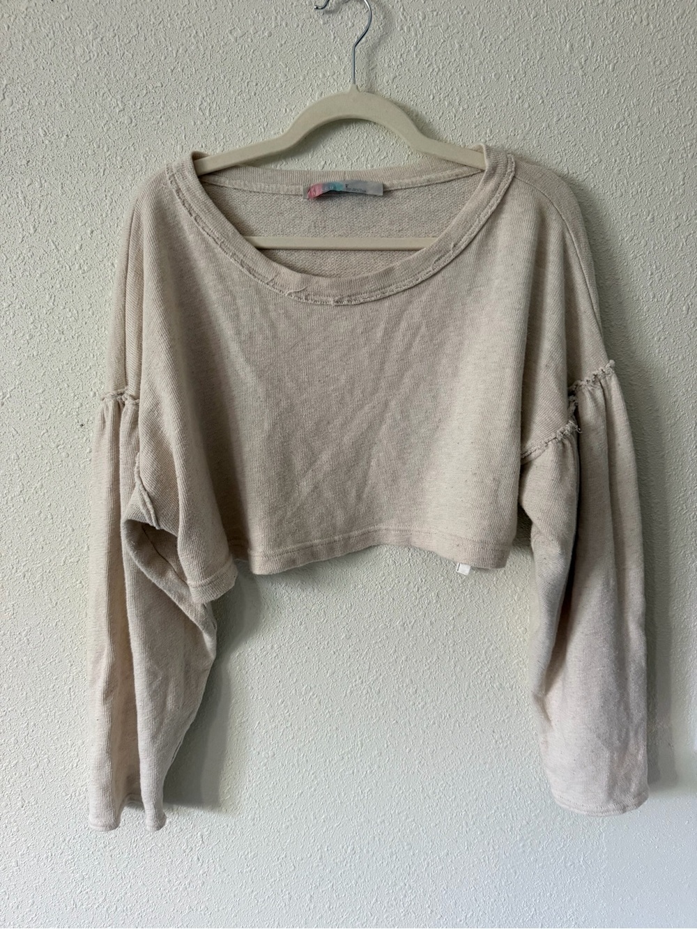 Free People Easy Street Crop Sweater Beige Women's Size Large Cotton Blend